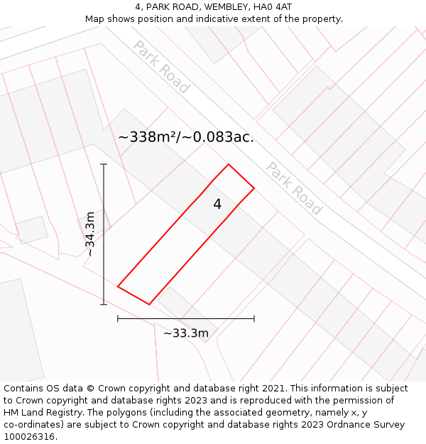 4, PARK ROAD, WEMBLEY, HA0 4AT: Plot and title map