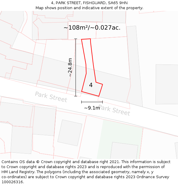 4, PARK STREET, FISHGUARD, SA65 9HN: Plot and title map