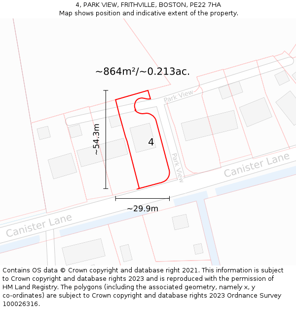 4, PARK VIEW, FRITHVILLE, BOSTON, PE22 7HA: Plot and title map