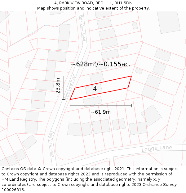 4, PARK VIEW ROAD, REDHILL, RH1 5DN: Plot and title map