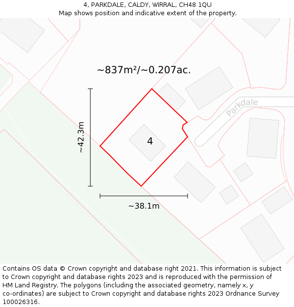 4, PARKDALE, CALDY, WIRRAL, CH48 1QU: Plot and title map