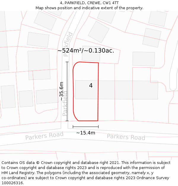 4, PARKFIELD, CREWE, CW1 4TT: Plot and title map