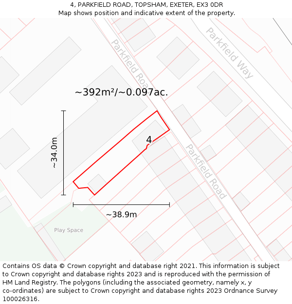 4, PARKFIELD ROAD, TOPSHAM, EXETER, EX3 0DR: Plot and title map