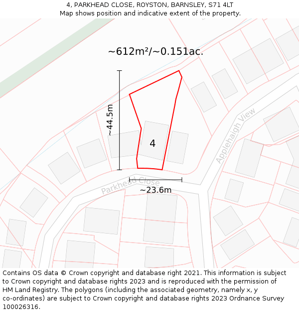 4, PARKHEAD CLOSE, ROYSTON, BARNSLEY, S71 4LT: Plot and title map