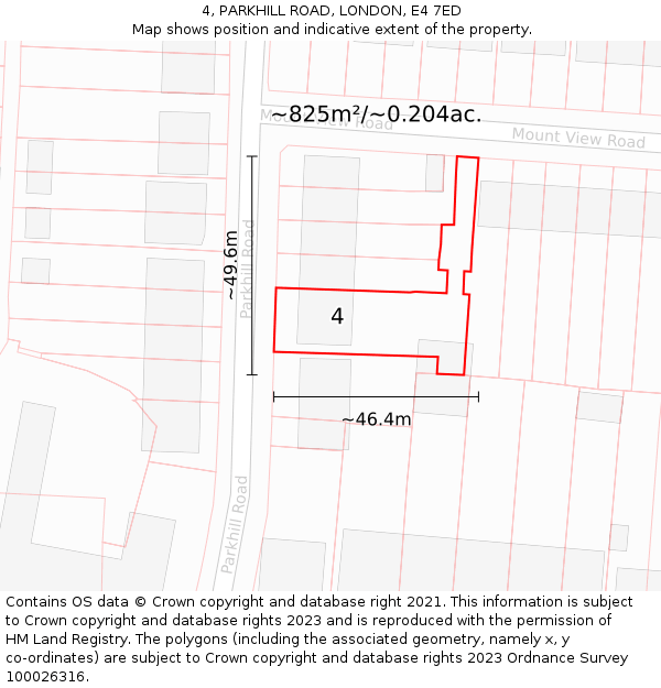 4, PARKHILL ROAD, LONDON, E4 7ED: Plot and title map