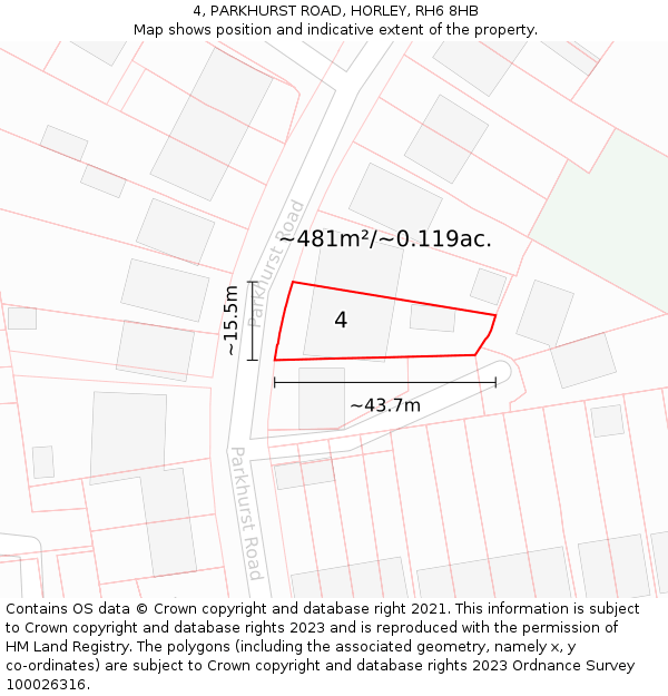 4, PARKHURST ROAD, HORLEY, RH6 8HB: Plot and title map