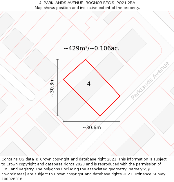 4, PARKLANDS AVENUE, BOGNOR REGIS, PO21 2BA: Plot and title map