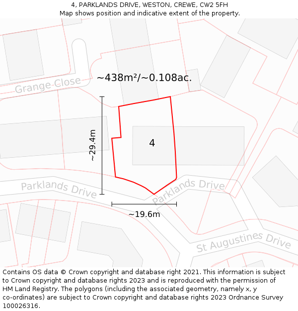 4, PARKLANDS DRIVE, WESTON, CREWE, CW2 5FH: Plot and title map