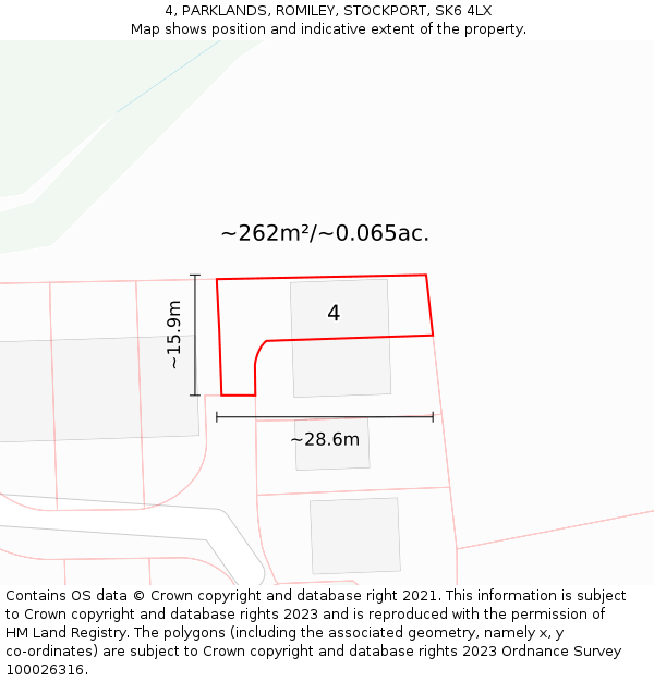 4, PARKLANDS, ROMILEY, STOCKPORT, SK6 4LX: Plot and title map