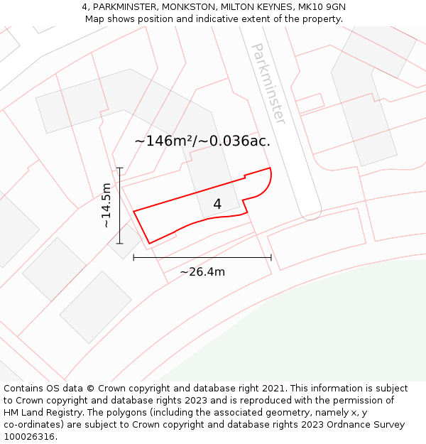 4, PARKMINSTER, MONKSTON, MILTON KEYNES, MK10 9GN: Plot and title map