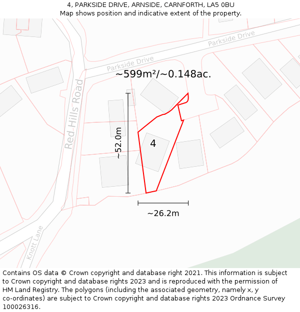 4, PARKSIDE DRIVE, ARNSIDE, CARNFORTH, LA5 0BU: Plot and title map