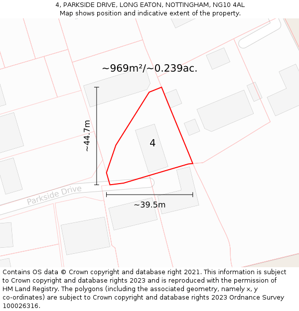 4, PARKSIDE DRIVE, LONG EATON, NOTTINGHAM, NG10 4AL: Plot and title map