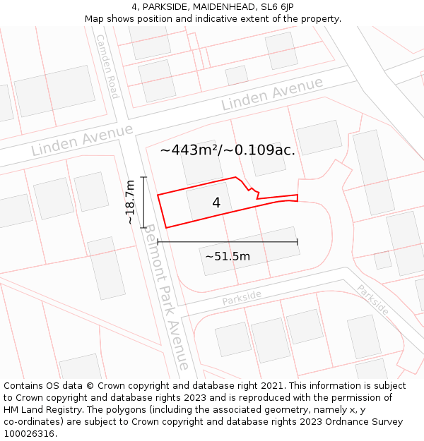 4, PARKSIDE, MAIDENHEAD, SL6 6JP: Plot and title map