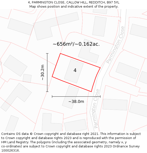 4, PARMINGTON CLOSE, CALLOW HILL, REDDITCH, B97 5YL: Plot and title map