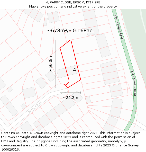 4, PARRY CLOSE, EPSOM, KT17 2PB: Plot and title map