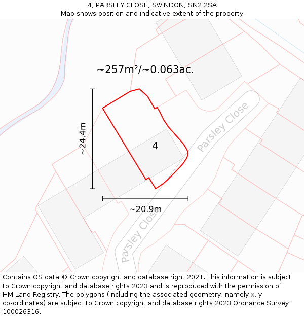 4, PARSLEY CLOSE, SWINDON, SN2 2SA: Plot and title map