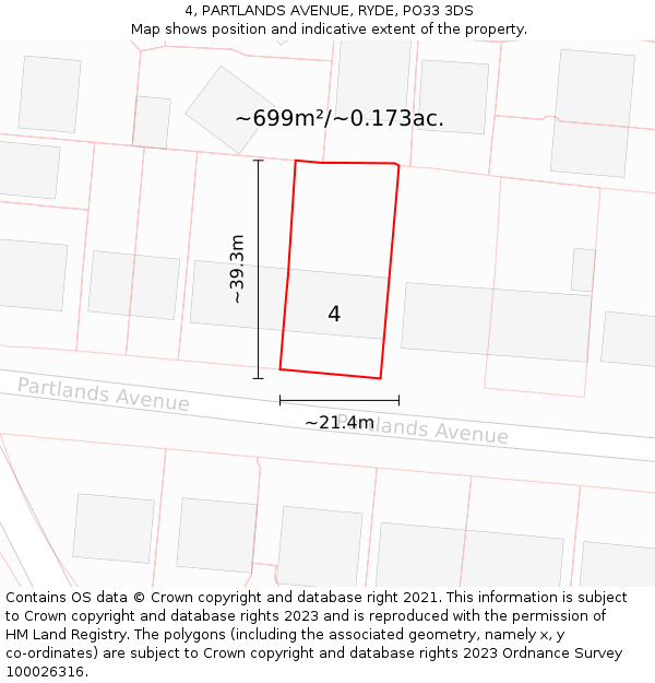 4, PARTLANDS AVENUE, RYDE, PO33 3DS: Plot and title map