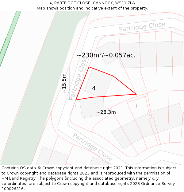 4, PARTRIDGE CLOSE, CANNOCK, WS11 7LA: Plot and title map