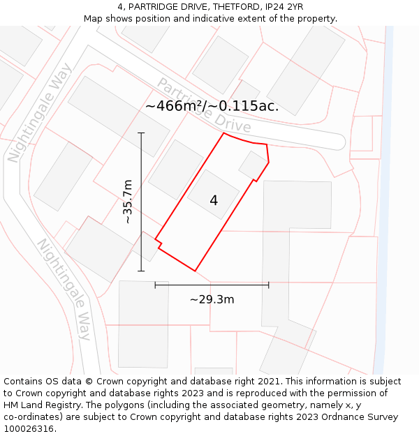 4, PARTRIDGE DRIVE, THETFORD, IP24 2YR: Plot and title map