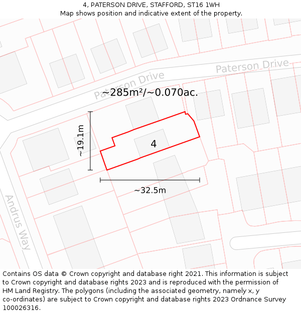 4, PATERSON DRIVE, STAFFORD, ST16 1WH: Plot and title map