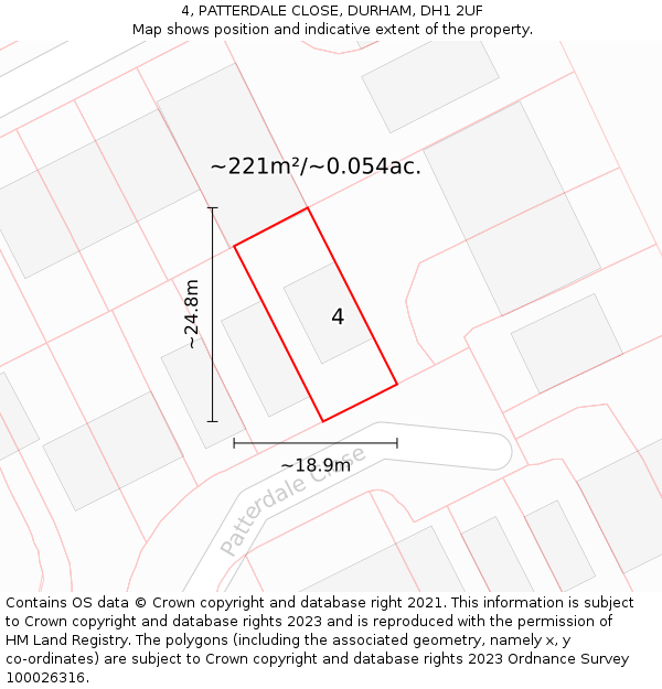 4, PATTERDALE CLOSE, DURHAM, DH1 2UF: Plot and title map