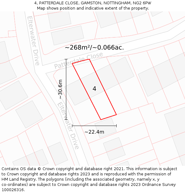 4, PATTERDALE CLOSE, GAMSTON, NOTTINGHAM, NG2 6PW: Plot and title map