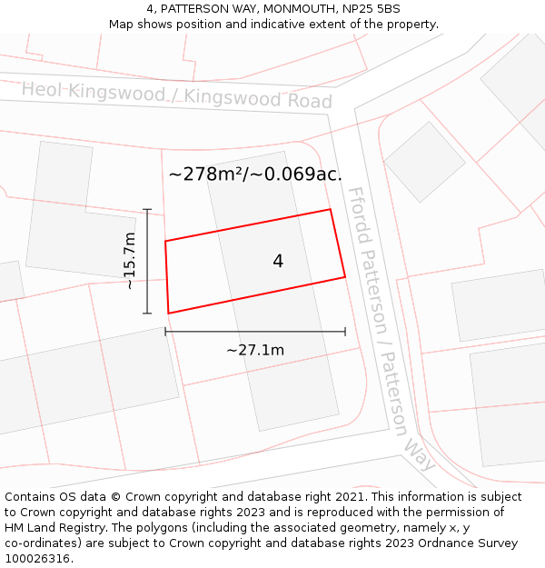 4, PATTERSON WAY, MONMOUTH, NP25 5BS: Plot and title map