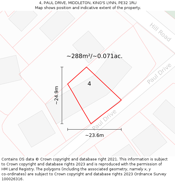 4, PAUL DRIVE, MIDDLETON, KING'S LYNN, PE32 1RU: Plot and title map