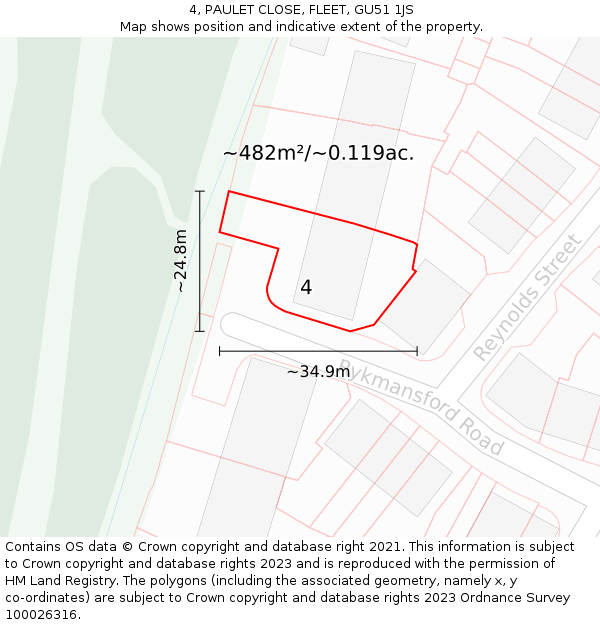 4, PAULET CLOSE, FLEET, GU51 1JS: Plot and title map