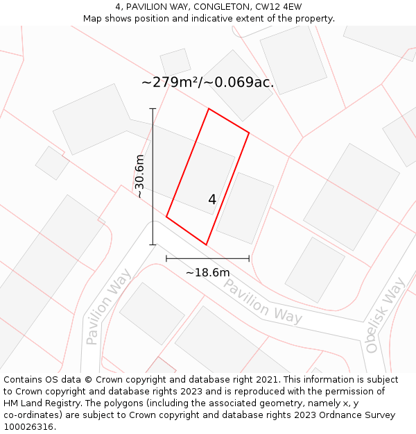 4, PAVILION WAY, CONGLETON, CW12 4EW: Plot and title map