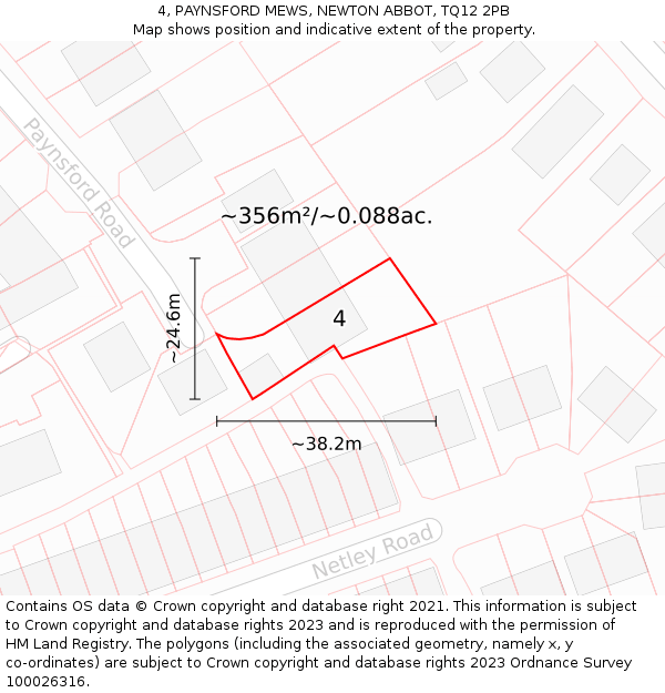4, PAYNSFORD MEWS, NEWTON ABBOT, TQ12 2PB: Plot and title map
