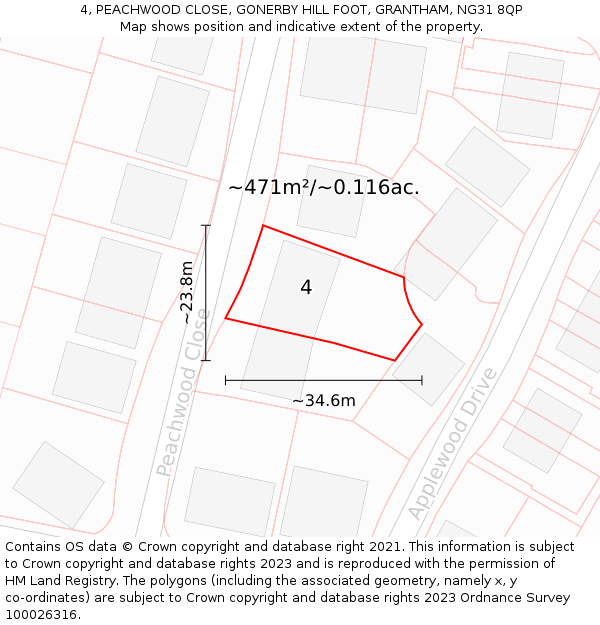 4, PEACHWOOD CLOSE, GONERBY HILL FOOT, GRANTHAM, NG31 8QP: Plot and title map