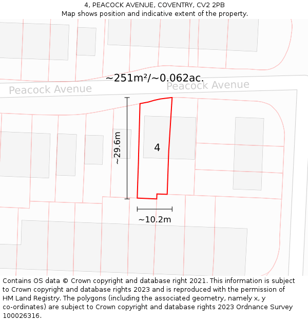 4, PEACOCK AVENUE, COVENTRY, CV2 2PB: Plot and title map