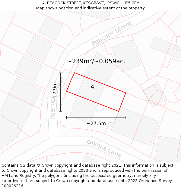 4, PEACOCK STREET, KESGRAVE, IPSWICH, IP5 2EA: Plot and title map