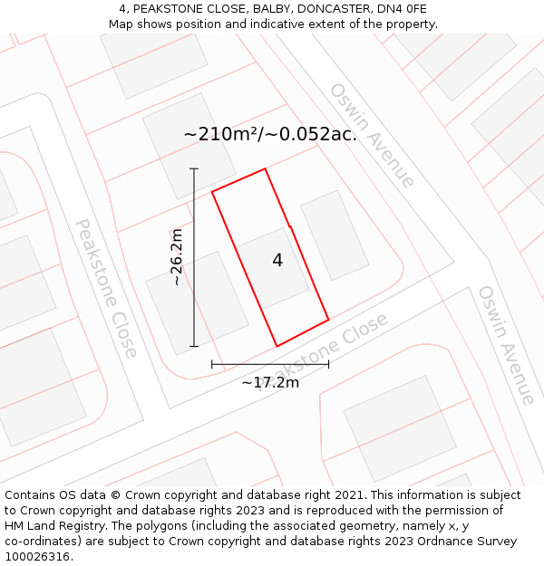 4, PEAKSTONE CLOSE, BALBY, DONCASTER, DN4 0FE: Plot and title map