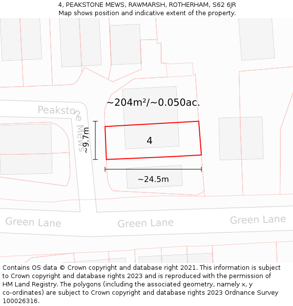 4, PEAKSTONE MEWS, RAWMARSH, ROTHERHAM, S62 6JR: Plot and title map