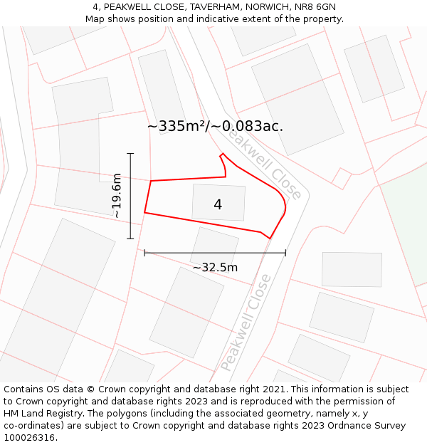 4, PEAKWELL CLOSE, TAVERHAM, NORWICH, NR8 6GN: Plot and title map