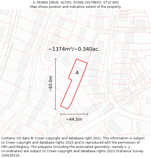 4, PEARIS DRIVE, ALTON, STOKE-ON-TRENT, ST10 4PD: Plot and title map