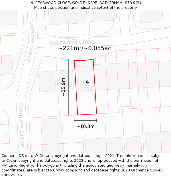 4, PEARWOOD CLOSE, GOLDTHORPE, ROTHERHAM, S63 9GU: Plot and title map