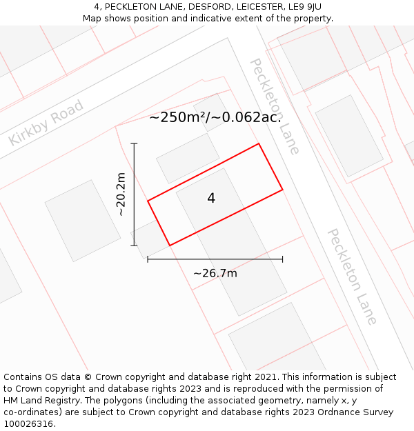 4, PECKLETON LANE, DESFORD, LEICESTER, LE9 9JU: Plot and title map