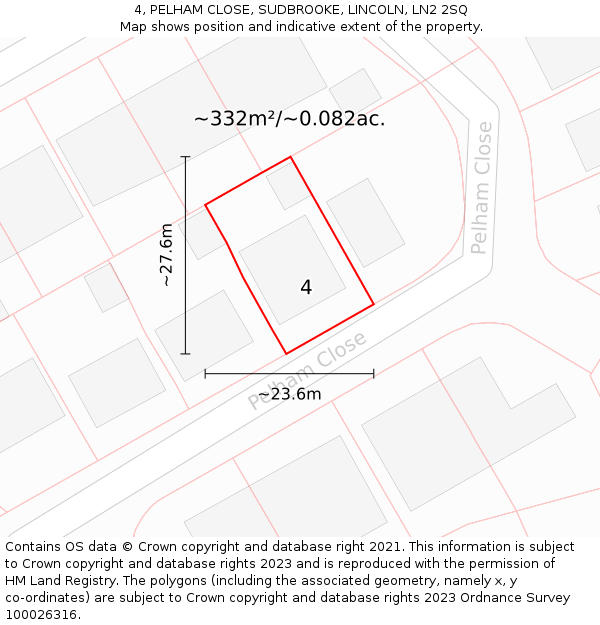 4, PELHAM CLOSE, SUDBROOKE, LINCOLN, LN2 2SQ: Plot and title map