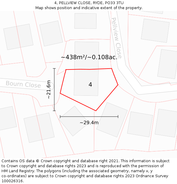 4, PELLVIEW CLOSE, RYDE, PO33 3TU: Plot and title map