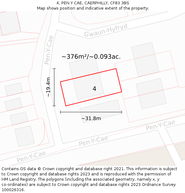 4, PEN Y CAE, CAERPHILLY, CF83 3BS: Plot and title map