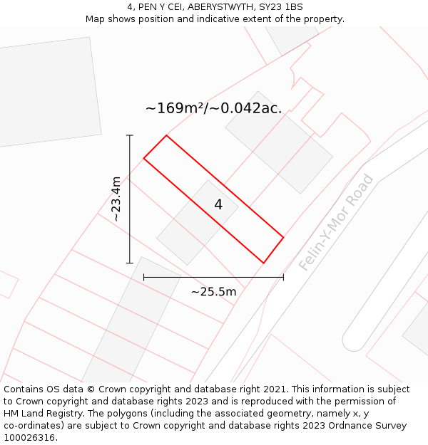 4, PEN Y CEI, ABERYSTWYTH, SY23 1BS: Plot and title map