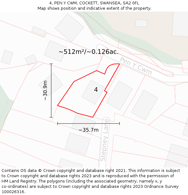 4, PEN Y CWM, COCKETT, SWANSEA, SA2 0FL: Plot and title map