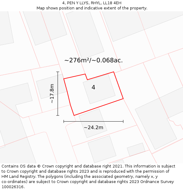 4, PEN Y LLYS, RHYL, LL18 4EH: Plot and title map