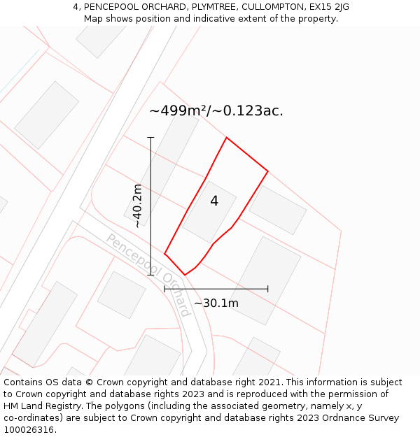 4, PENCEPOOL ORCHARD, PLYMTREE, CULLOMPTON, EX15 2JG: Plot and title map