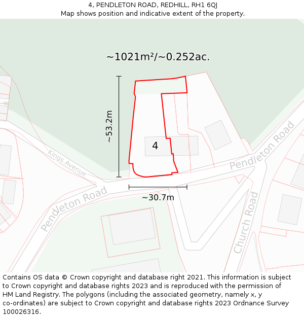 4, PENDLETON ROAD, REDHILL, RH1 6QJ: Plot and title map