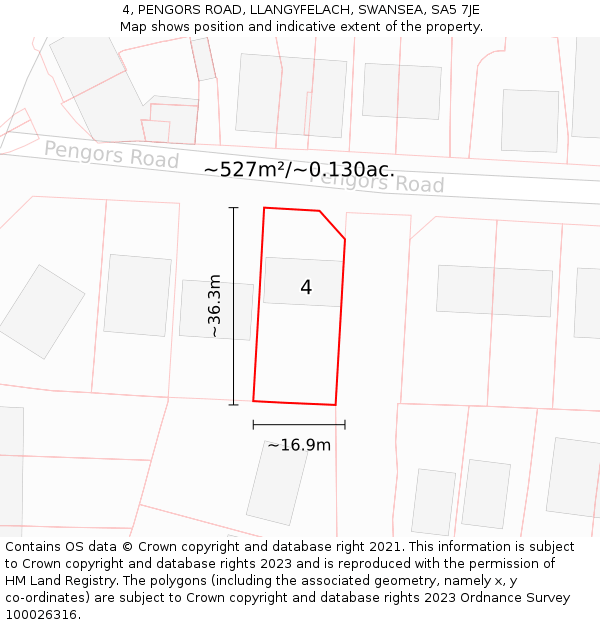 4, PENGORS ROAD, LLANGYFELACH, SWANSEA, SA5 7JE: Plot and title map