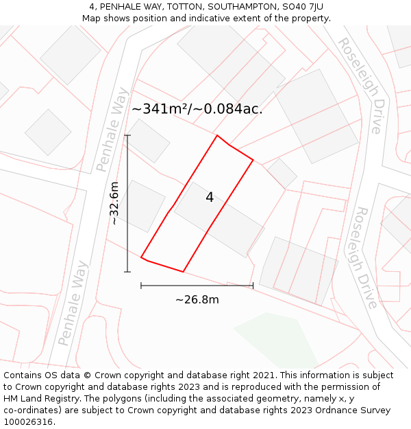 4, PENHALE WAY, TOTTON, SOUTHAMPTON, SO40 7JU: Plot and title map